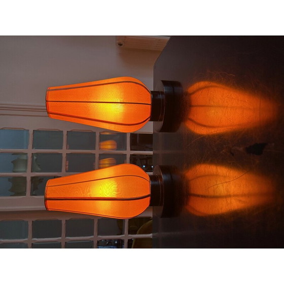 Image 1 of Pair of vintage lamps in lacquered wood and fabric, Italy