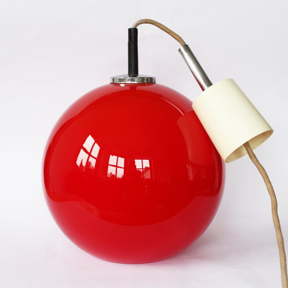 Image 1 of Vintage 70S Round Red Glass Pendant Lamp