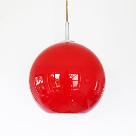Image 1 of Vintage 70S Round Red Glass Pendant Lamp