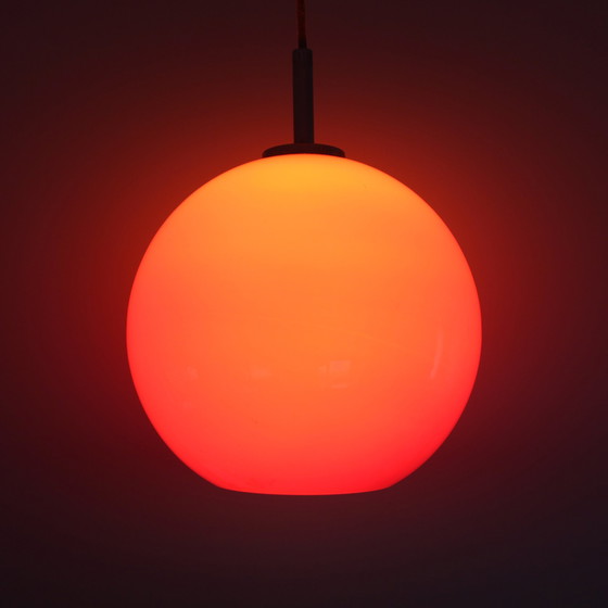 Image 1 of Vintage 70S Round Red Glass Pendant Lamp