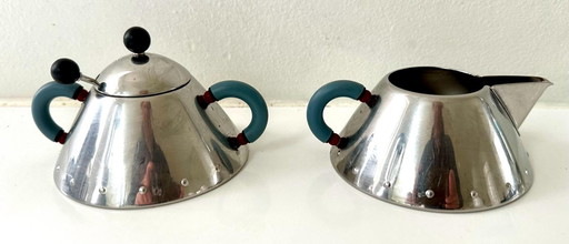 Alessi Sugar bowl with spoon and milk jug