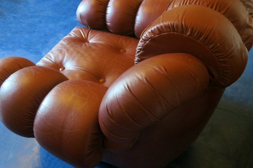 Italian Voluminous Lounge Chair In Leather, 1970S