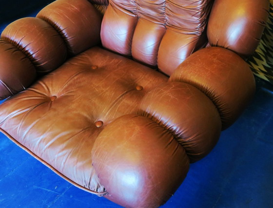 Image 1 of Italian Voluminous Lounge Chair In Leather, 1970S