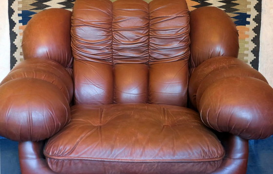 Image 1 of Italian Voluminous Lounge Chair In Leather, 1970S