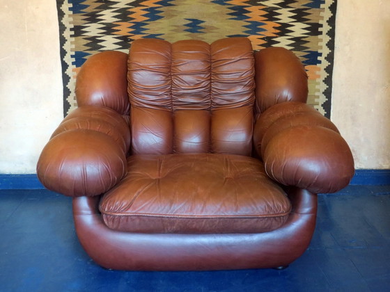 Image 1 of Italian Voluminous Lounge Chair In Leather, 1970S