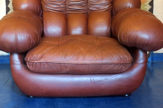 Image 1 of Italian Voluminous Lounge Chair In Leather, 1970S