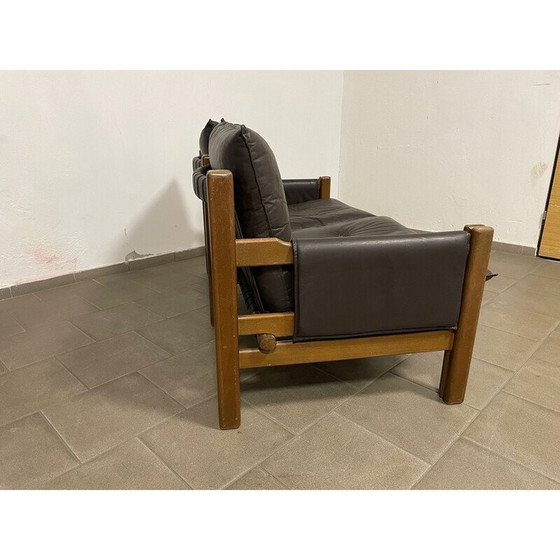Image 1 of Vintage 2-seater sofa in wood and leather for Ton, Czechoslovakia 1980