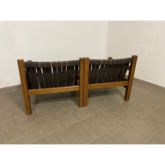 Image 1 of Vintage 2-seater sofa in wood and leather for Ton, Czechoslovakia 1980