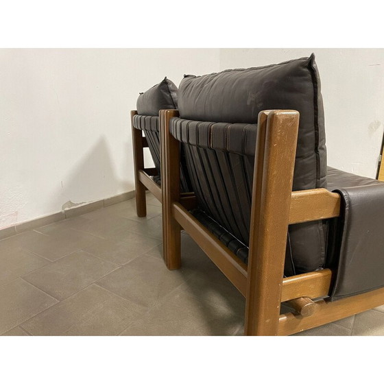 Image 1 of Vintage 2-seater sofa in wood and leather for Ton, Czechoslovakia 1980