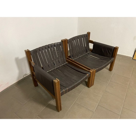 Image 1 of Vintage 2-seater sofa in wood and leather for Ton, Czechoslovakia 1980