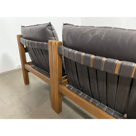Image 1 of Vintage 2-seater sofa in wood and leather for Ton, Czechoslovakia 1980