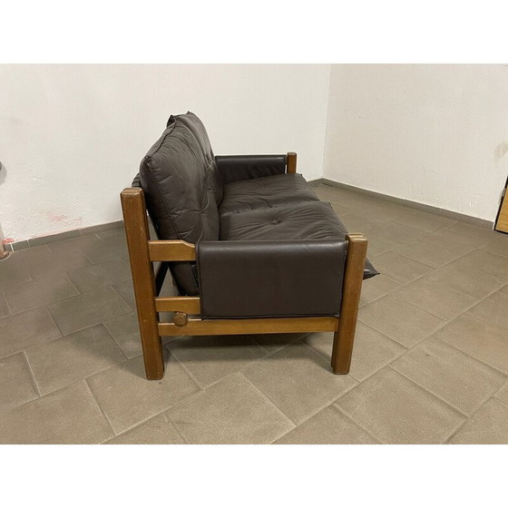 Image 1 of Vintage 2-seater sofa in wood and leather for Ton, Czechoslovakia 1980
