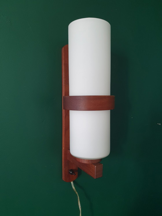 Image 1 of Xl Scandinavian Design Wall Lamp Mid - Century Lamp, Teak/Glass