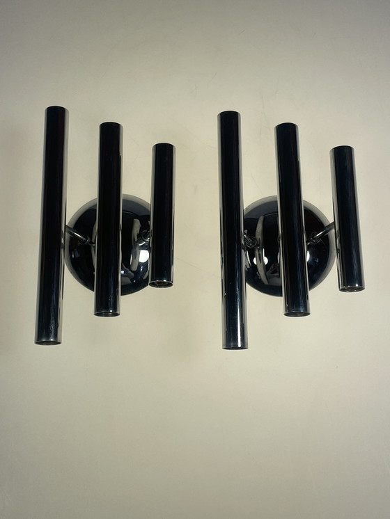 Image 1 of Set of Vintage Wall Lights, Chrome, Sciolari Style, 1970'S