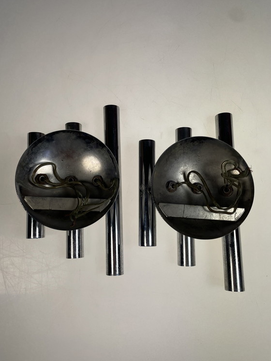 Image 1 of Set of Vintage Wall Lights, Chrome, Sciolari Style, 1970'S