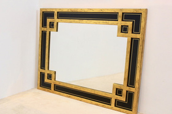 Image 1 of Miroir en bois doré et verre noir Deknudt Belgium