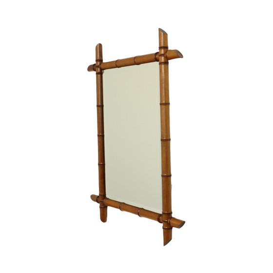 Image 1 of Antique Wooden Faux Bamboo Mirror