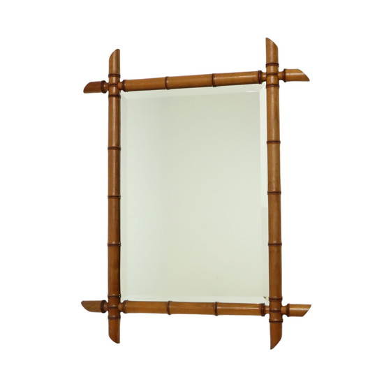 Image 1 of Antique Wooden Faux Bamboo Mirror