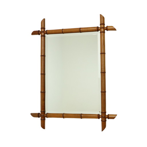 Miroir antique en bois et faux bambou