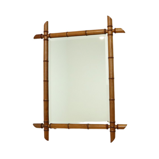 Image 1 of Antique Wooden Faux Bamboo Mirror