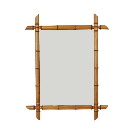 Image 1 of Antique Wooden Faux Bamboo Mirror