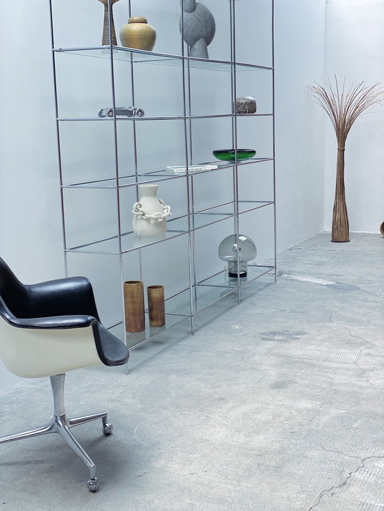 Image 1 of Poul Cadovious For Royal System "Abstracta" Chrome Glass Shelf Modular, Denmark 1960s