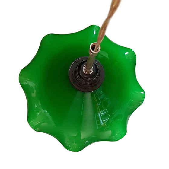 Image 1 of Lampe pendante en verre opalin vert du Mid Century français