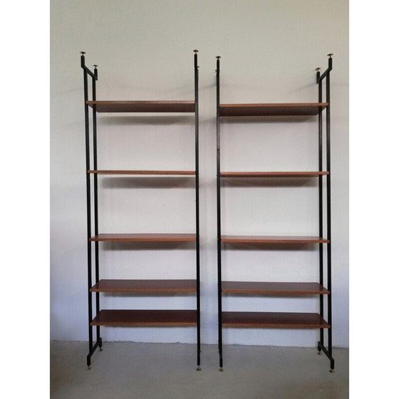 Image 1 of Pair of vintage bookcases with iron structure and wood honeycomb, Italy 1960
