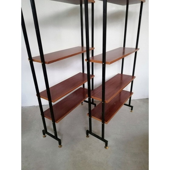 Image 1 of Pair of vintage bookcases with iron structure and wood honeycomb, Italy 1960