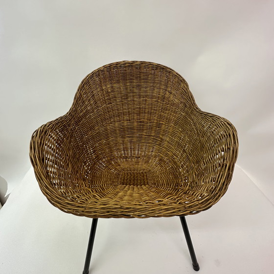 Image 1 of Chaise en osier Mid Century, années 1950