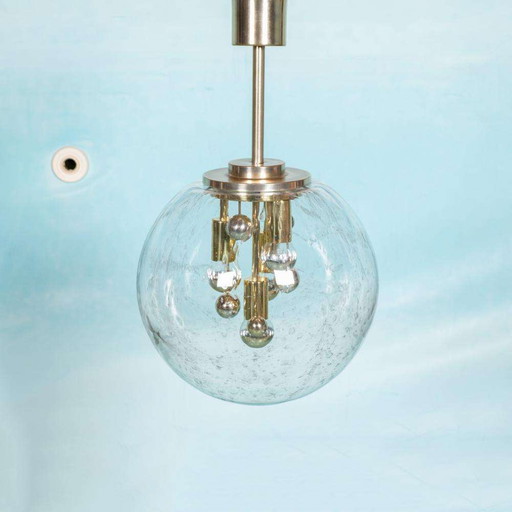 Lampe globe spoutnik de l'ère spatiale en laiton XL, Suspension globe en verre