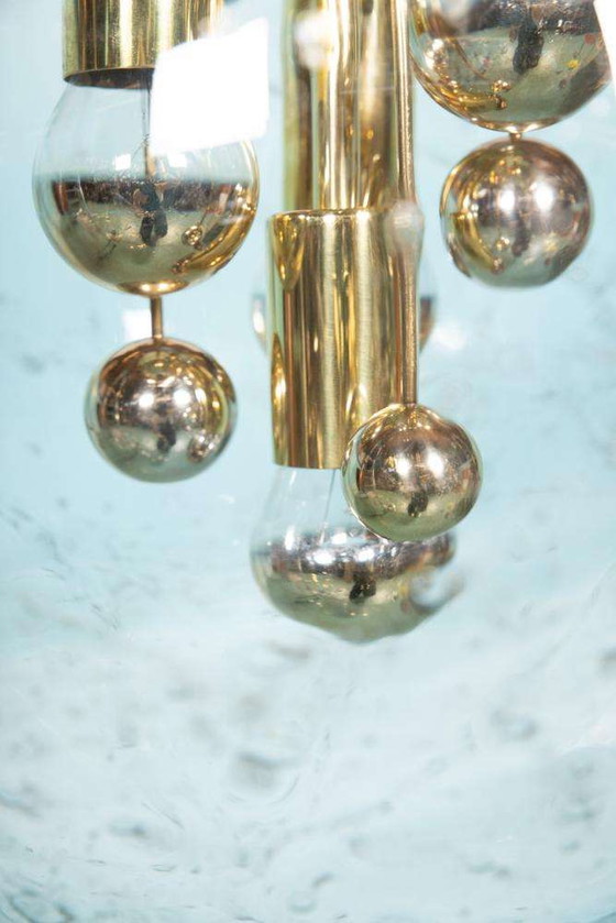 Image 1 of Space age XL brass sputnik globe lamp, Glass globe pendant