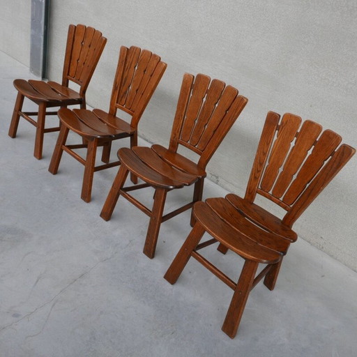 Set of 4 mid-century wooden dining chairs, Holland 1970s