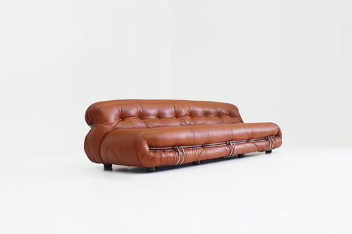 Soriana Sofa Afra & Tobia Scarpa For Cassina In Cognac Leather 1970S