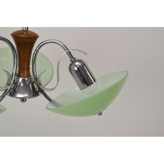 Image 1 of Vintage art deco glass and chrome chandelier, Czechoslovakia 1930