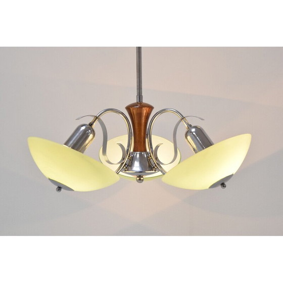 Image 1 of Vintage art deco glass and chrome chandelier, Czechoslovakia 1930