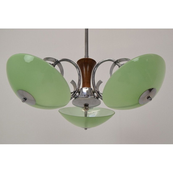 Image 1 of Vintage art deco glass and chrome chandelier, Czechoslovakia 1930