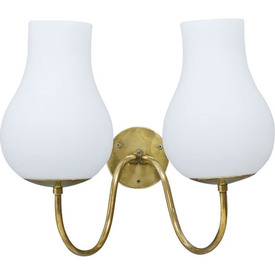 Image 1 of Vintage opaline glass and brass wall lamp, Sweden 1940s