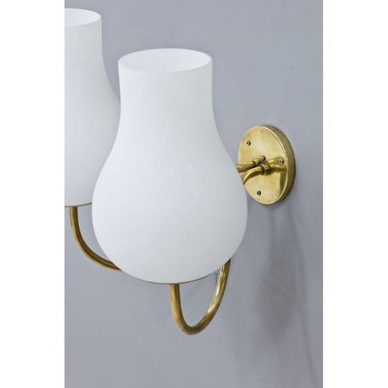 Image 1 of Vintage opaline glass and brass wall lamp, Sweden 1940s