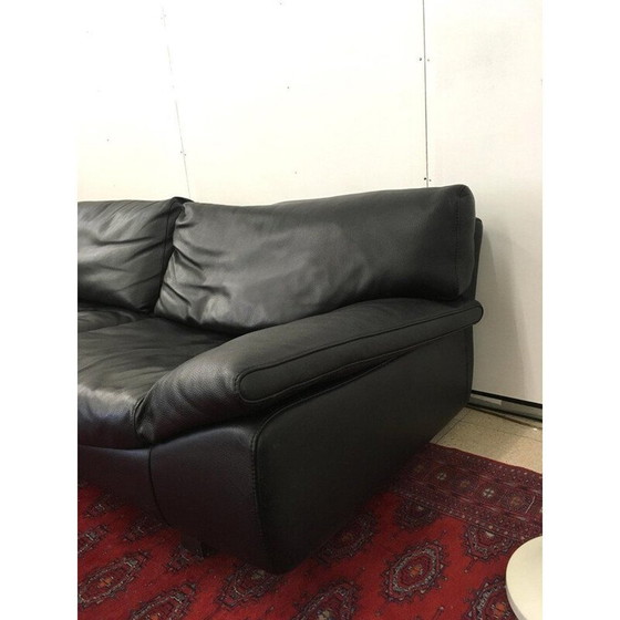 Image 1 of Vintage Sofa and 2 lounge chairs, living room set Roche Bobois, Black Leather