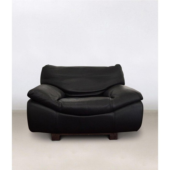 Image 1 of Vintage Sofa and 2 lounge chairs, living room set Roche Bobois, Black Leather