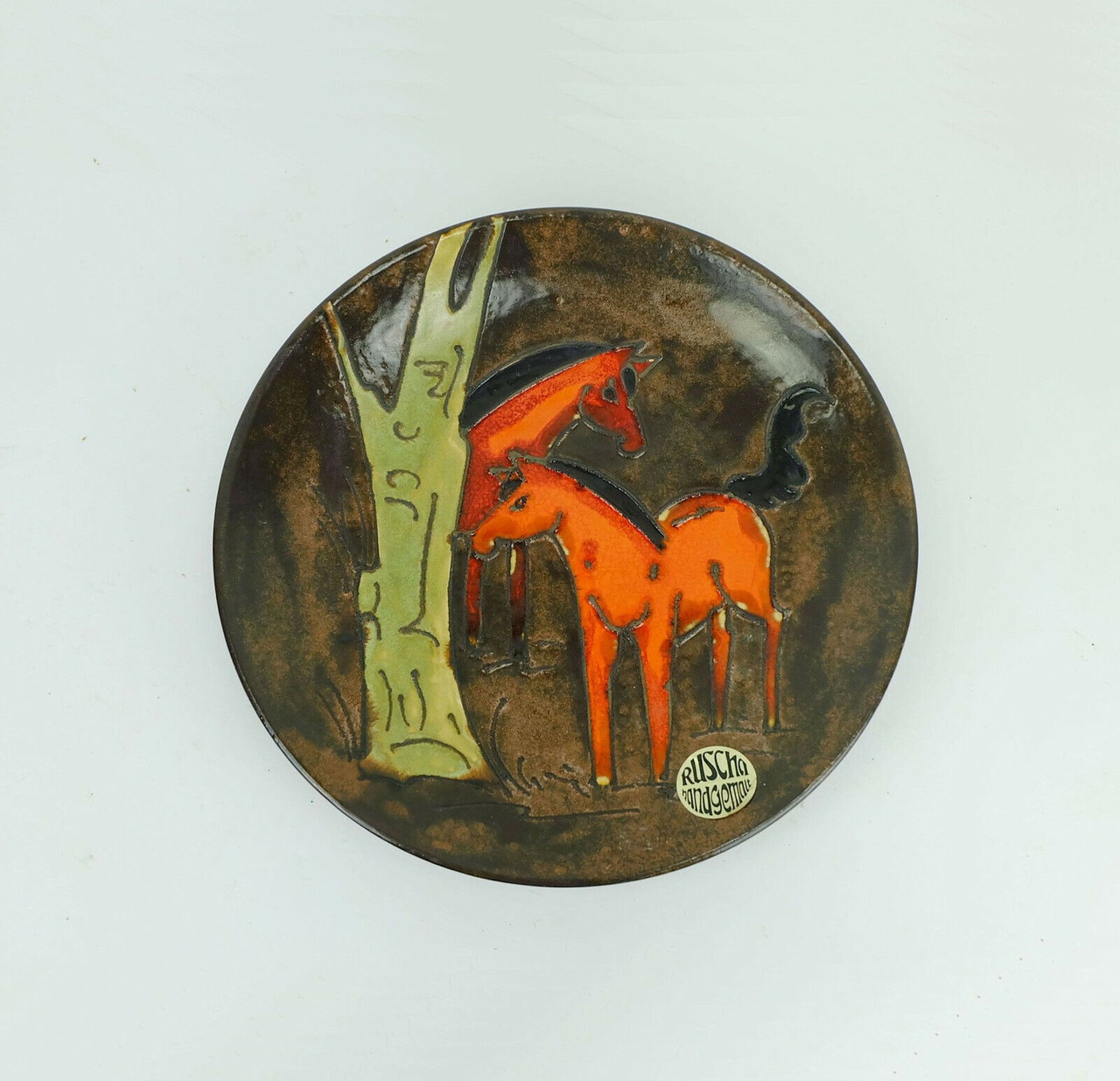 large vintage ruscha BOWL 70s wall plate decor red horses fat lava