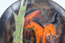 grande ciotola vintage Ruscha anni '70, decorazione da parete con cavalli rossi e smalto lavico grasso