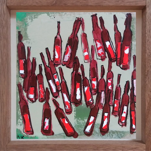 Germain Henneka- Bottles of red wine on a green background