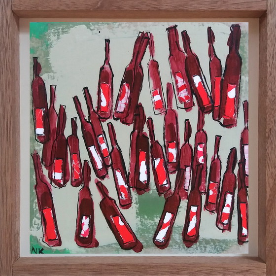 Image 1 of Germain Henneka- Bottles of red wine on a green background