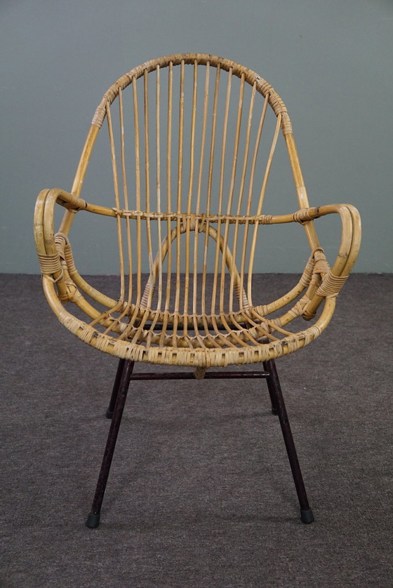 Image 1 of Fauteuil en rotin avec accoudoirs, Dutch Design, 1960