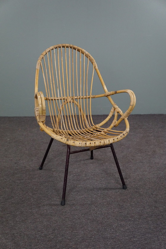 Image 1 of Fauteuil en rotin avec accoudoirs, Dutch Design, 1960