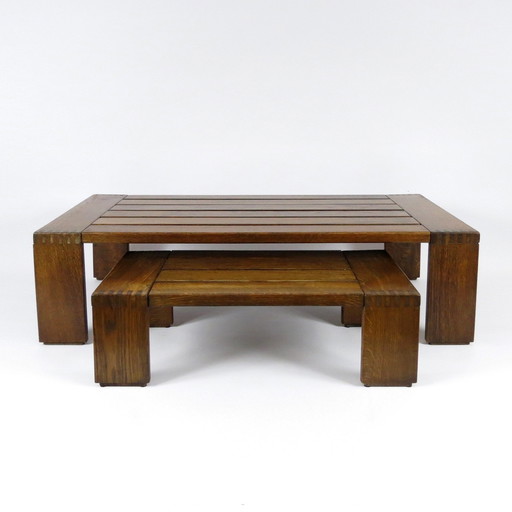 Set of 2 “dovetailed” coffee tables, 1970s