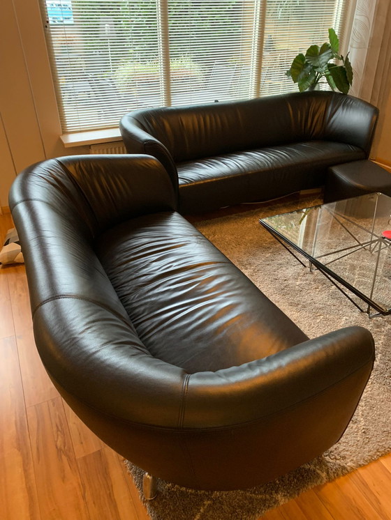 Image 1 of Leolux Pupilla 3 and 2.5 seater, black wapiti leather