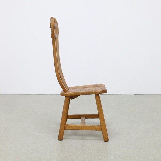 Image 1 of 4x Brutalist Dining Chair in Oak by De Puydt, 1970s